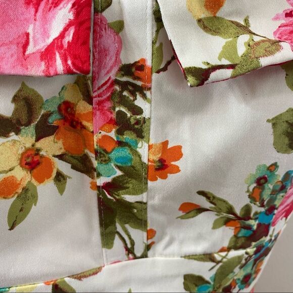 Modcloth IXIA Ivory Rose Bush Floral Fold Over Pinup Fit and Flare Dress Sz S - Picture 5 of 7